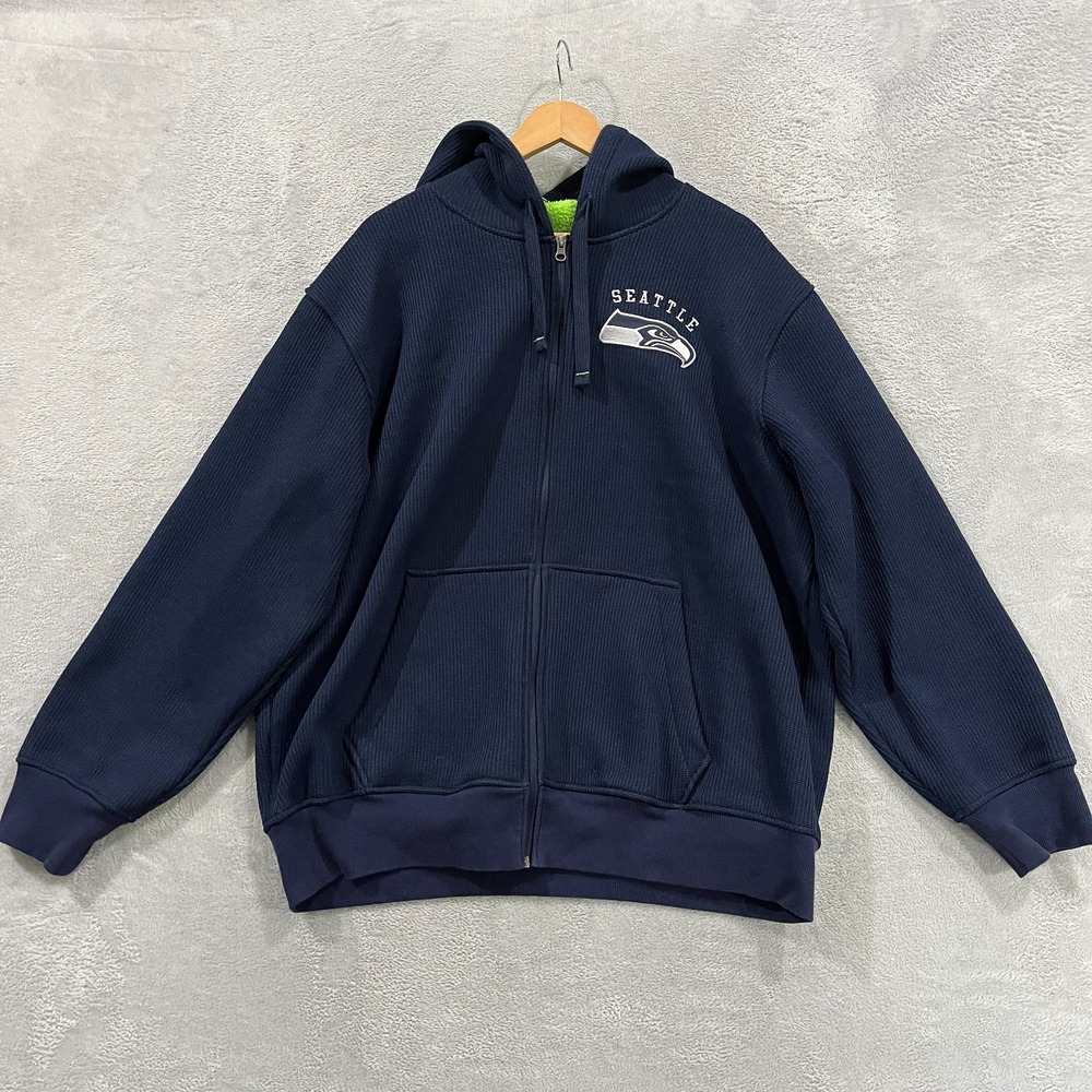 NFL Seattle Seahawks Football Jacket Mens 2XL Blue Fleece Lined Hooded Full Zip
